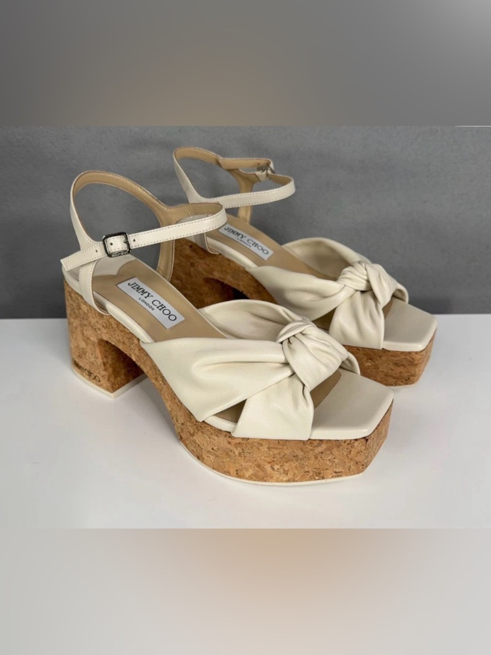 Jimmy Choo Sandals Womens Size 40 Heloise Wedge 95 Leather Cork Platform EUC